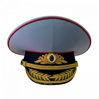 Фуражка Полиции генеральская парадная стального цвета, красн.кант, окол т.синий