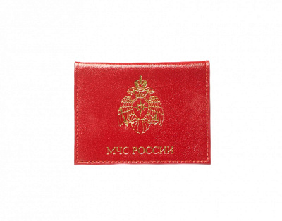 Обложка на удостоверение МЧС России+автодокументы натуральная кожа, цвет красный матовый