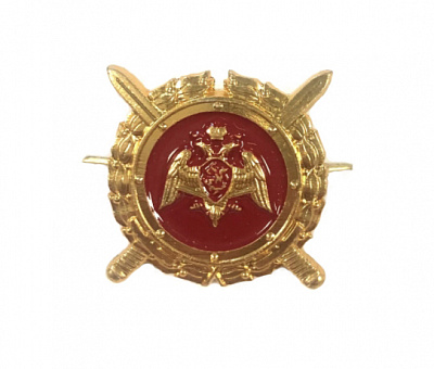 Эмблема петличная металлическая Росгвардия (круглый щит) нового образца, золото