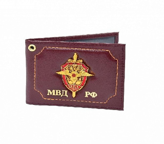Обложка на удостоверение с эмблемой щит МВД РФ из натуральной кожи, цвет бордовый