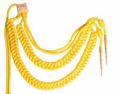 Аксельбант желтый шелк 2 наконечника 