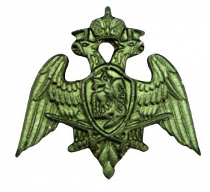 Эмблема петличная металлическая Росгвардия (орел, 2 меча), защитного цвета