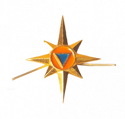 Эмблема петличная металлическая МЧС с эмалью нового образца, золото
