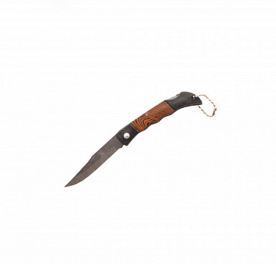 Нож складной с пластиковой  рукоятью под дерево "Полосы", 15 см, цепочка, фиксатор
