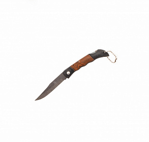 Нож складной с пластиковой  рукоятью под дерево "Полосы", 15 см, цепочка, фиксатор
