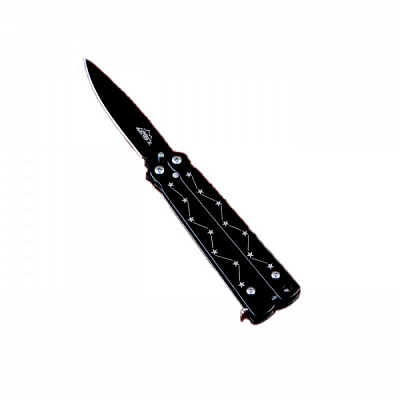 Нож складной (бабочка) Мастер К, лезвие 6,5 см, рукоять созвездие, черный, 16 см