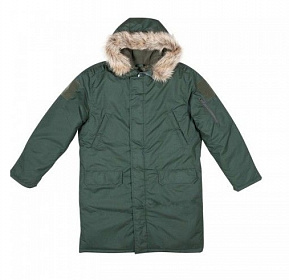 Куртка зимняя повседневная зеленого цвета, опушка иск.мех (Аляска)